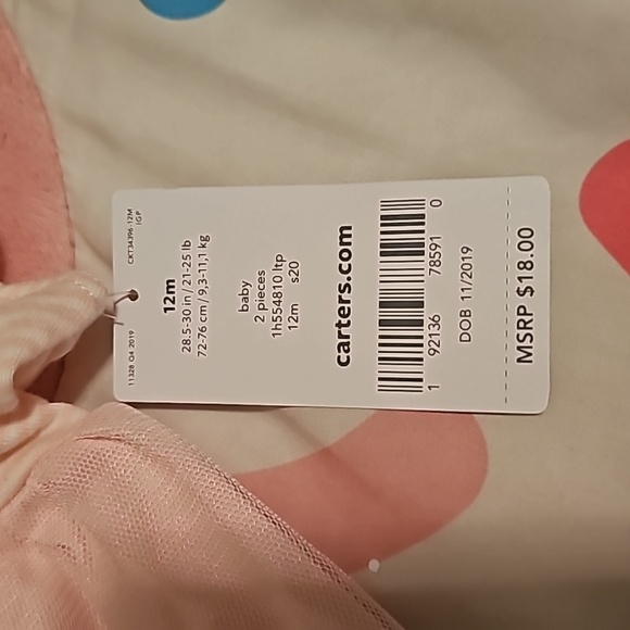 NWT Carter's 12m.set of pink unicorn 🦄  dress and white sweater with buttons - Picture 11 of 11